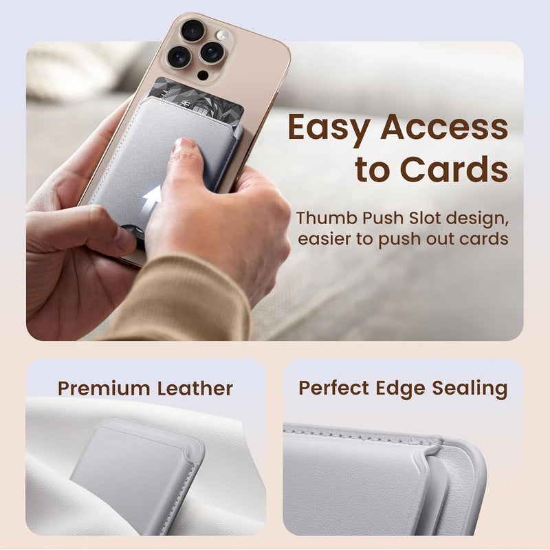 SOUNDBYTE Stronger Magnetic Wallet for iPhone 17/16/15/14/13/12 Series & for MagSafe Cases | N52 Magnet RFID Blocking Leather Magnetic Card Holder with Powerful Magnets | Holds 3 Cards | Light Grey - Image 4